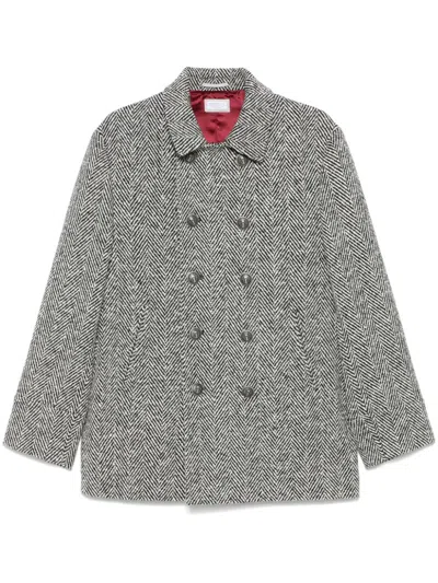 Brunello Cucinelli Chevron Virgin Wool Peacoat In 黑色