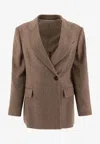 Brunello Cucinelli Chevron Wool Double-breasted Blazer In Brown