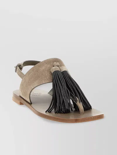 BRUNELLO CUCINELLI CHIC TASSEL DETAIL FLAT SANDALS