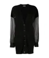 Brunello Cucinelli Chiffon-sleeved Ribbed Cardigan In Black