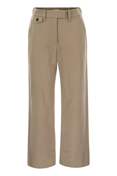 Brunello Cucinelli Chino Crop Trousers In Cotton And Linen Cover-up With Moniline In Beige