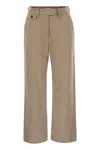 Brunello Cucinelli Chino Crop Trousers In Cotton And Linen Cover-up With Moniline In Beige