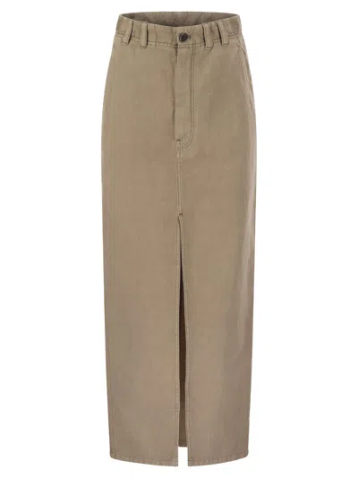 Brunello Cucinelli Chino Skirt In Garment Dyed Cotton And Linen Cover In Beige