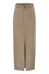 Brunello Cucinelli Chino Skirt In Garment-dyed Cotton And Linen Cover In Brown