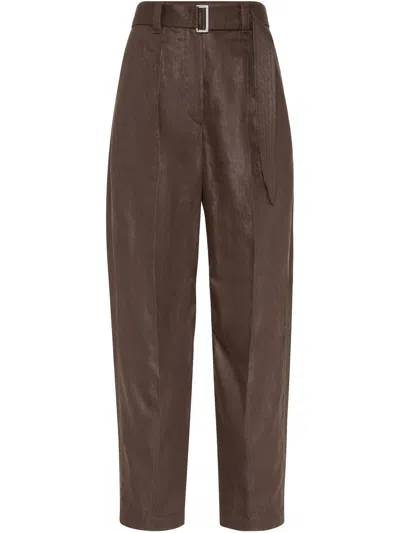 Brunello Cucinelli Chocolate Belted Trousers In Brown