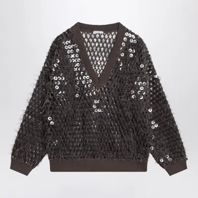 BRUNELLO CUCINELLI BRUNELLO CUCINELLI CHOCOLATE MESH TOP WITH SEQUINS