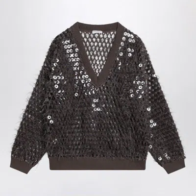 BRUNELLO CUCINELLI BRUNELLO CUCINELLI  CHOCOLATE MESH TOP WITH SEQUINS