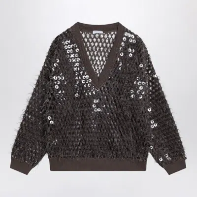 BRUNELLO CUCINELLI BRUNELLO CUCINELLI CHOCOLATE MESH TOP WITH SEQUINS