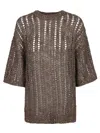 Brunello Cucinelli Women Sweater In Perforated Knit In Brown