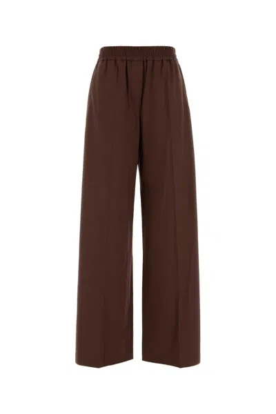 Brunello Cucinelli Chocolate Stretch Wool Blend Wide-leg Pant In Brown