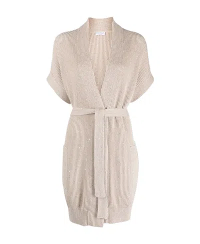 BRUNELLO CUCINELLI BRUNELLO CUCINELLI CHUNKY-KNIT BELTED SLEEVELESS CARDIGAN