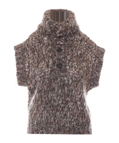 Brunello Cucinelli Chunky Short-sleeve Cardigan In Brown