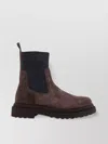 Brunello Cucinelli Chunky Sole Suede Ankle Boots With Monili Detail In Brown