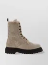 Brunello Cucinelli Chunky Sole Suede Combat Boots Monile