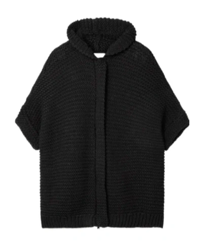 Brunello Cucinelli Chunky-knit Short-sleeve Hoodie In Black