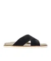 Brunello Cucinelli Black Suede Leather Slippers With Cross-strap Silhouette In Black