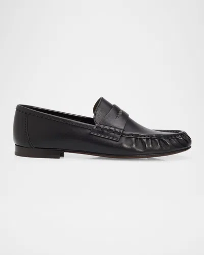Brunello Cucinelli Cinched Leather Penny Loafers In Blue