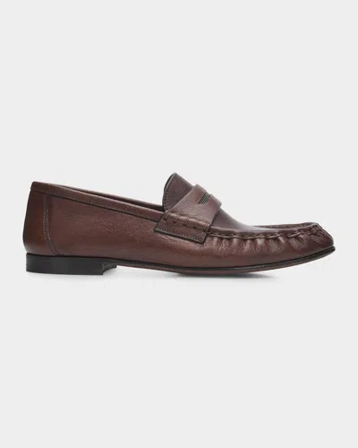 Brunello Cucinelli Cinched Leather Penny Loafers In White