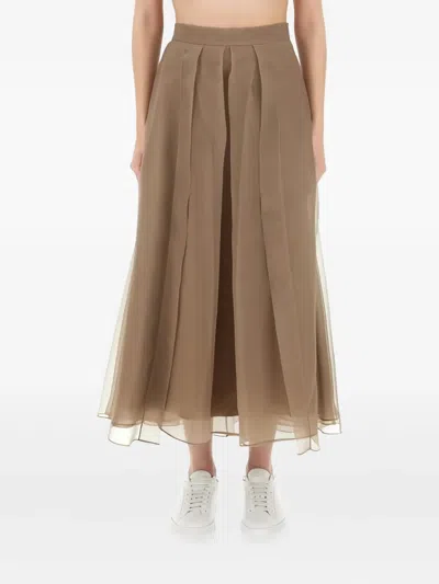 Brunello Cucinelli Circle Pleated Midi Skirt In Brown