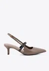 Brunello Cucinelli City 55 Monili Embellished Slingback Pumps In Multi