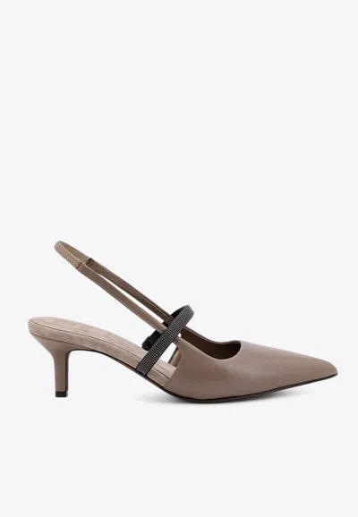 Brunello Cucinelli City 55 Monili Embellished Slingback Pumps In Multi