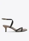 Brunello Cucinelli Sandal City Grey With Precious Straps In Brown
