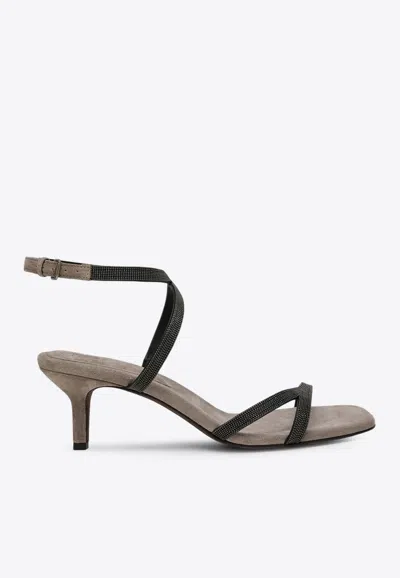 Brunello Cucinelli City 55 Monili Embellished Suede Sandals