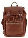 Brunello Cucinelli Men City Backpack In Woven Calfskin And Cowhide Leather In Brown