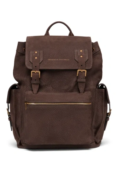 Brunello Cucinelli Nubuck Backpack In Brown