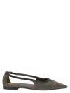 Brunello Cucinelli Bead-embellished Suede Point-toe Flats In Gray