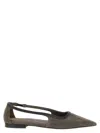 Brunello Cucinelli Bead-embellished Suede Point-toe Flats In Gray