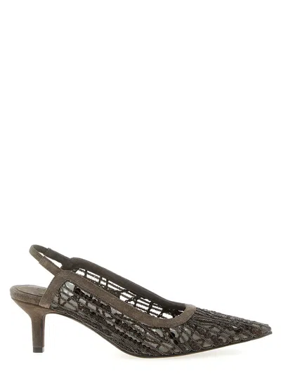 BRUNELLO CUCINELLI BRUNELLO CUCINELLI 'CITY GLISTENING ABSTRACT EMBROIDERY' SLINGBACK