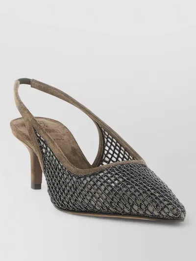 Brunello Cucinelli City Mesh Slingback Pumps Pointed Toe In Black