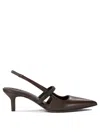 Brunello Cucinelli Grey Nappa Leather Shiny Strap City Slingback In Brown