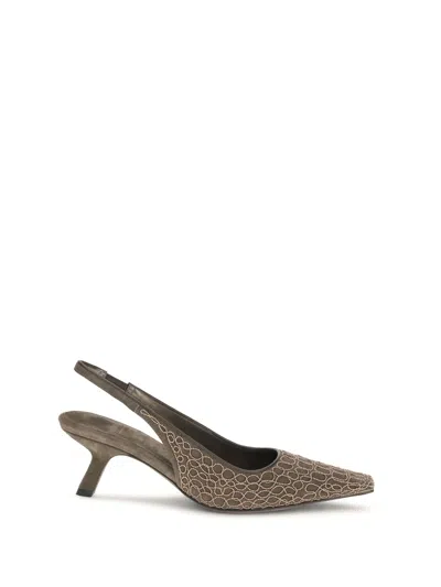 Brunello Cucinelli City Slingback Heels In Gray