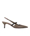 Brunello Cucinelli Grey Nappa Leather Shiny Strap City Slingback In Brown