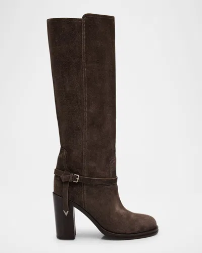 Brunello Cucinelli City Suede Knee-high Boots In Brown