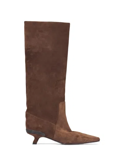 Brunello Cucinelli City Suede Knee-high Boots In Brown