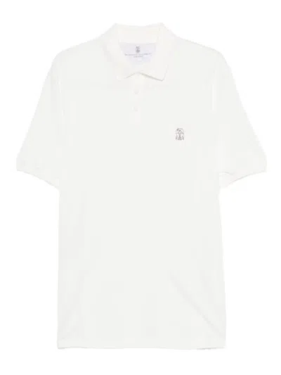 Brunello Cucinelli Classic Beige Polo With Traditional Collar In White