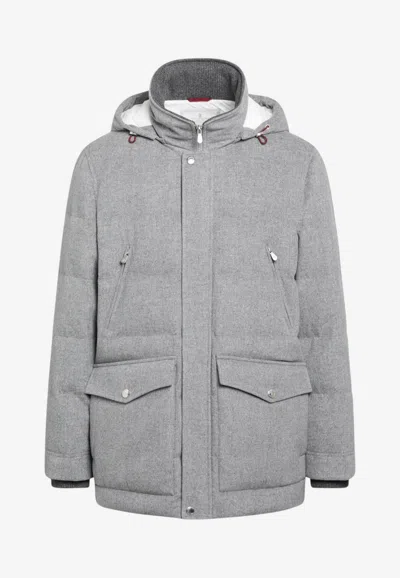Brunello Cucinelli Classic Belted Parka In Gray
