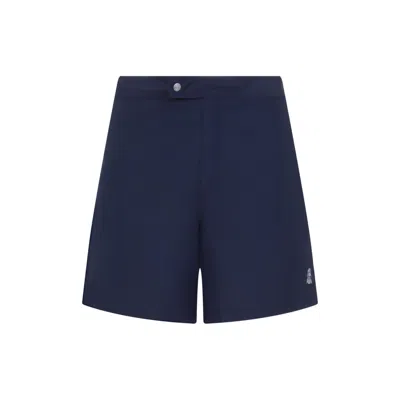 Brunello Cucinelli Classic Blue Swim Shorts With Subtle Logo Detail