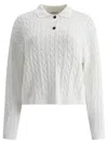 Brunello Cucinelli Micro Sequined Double Cable-knit Polo Sweater In White