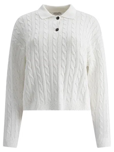 Brunello Cucinelli Classic Cable Knit Polo Shirt In White