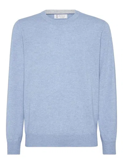 Brunello Cucinelli Cashmere Crew Neck Sweater Clothing In Blue