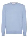 Brunello Cucinelli Cashmere Crew Neck Sweater With Ribbed Finish In Blue