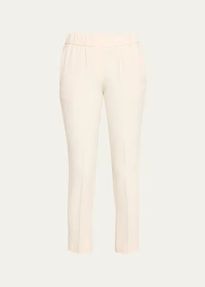 Brunello Cucinelli Classic Elastic-waist Cropped Silk Trousers In C7936 White