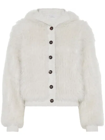 Brunello Cucinelli Cashmere-shearling Hooded Cardigan In Neutrals