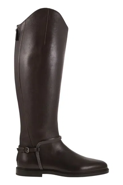 BRUNELLO CUCINELLI BRUNELLO CUCINELLI CLASSIC LEATHER BOOT WITH PRECIOUS SPURS