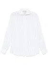 Brunello Cucinelli Men Chalk Stripe Linen Easy Fit Shirt With Spread Collar In White