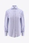 Brunello Cucinelli Classic Cotton Shirt With Monili Detail In Blue